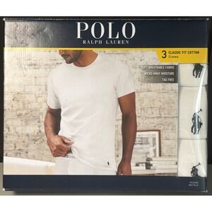 POLO RALPH LAUREN 3-PACK CLASSIC FIT COTTON CREW S/S WHITE T-SHIRTS SIZE Sm